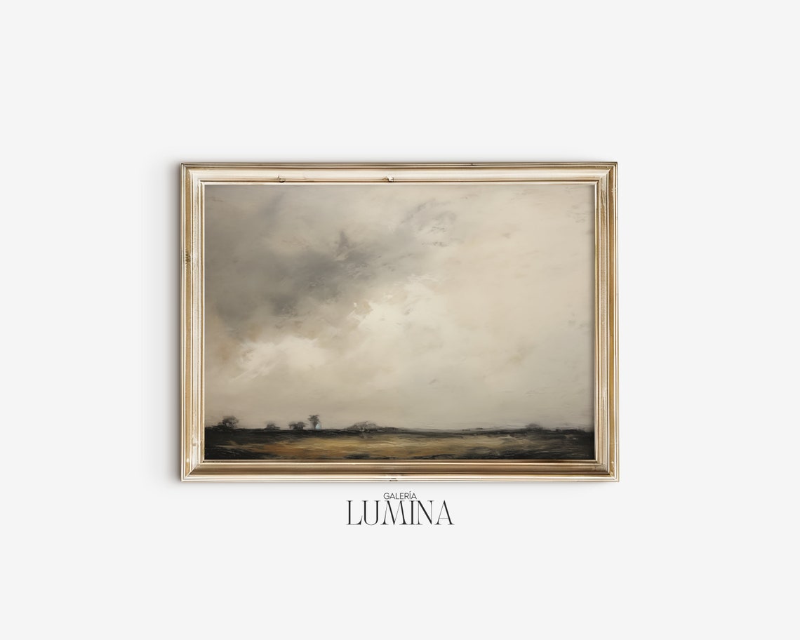 Moody Landscape Oil Painting Muted Neutral Tones Painting Vintage Wide View Nature Landscape Painting Art Frame Tv Art 299 - Image 2