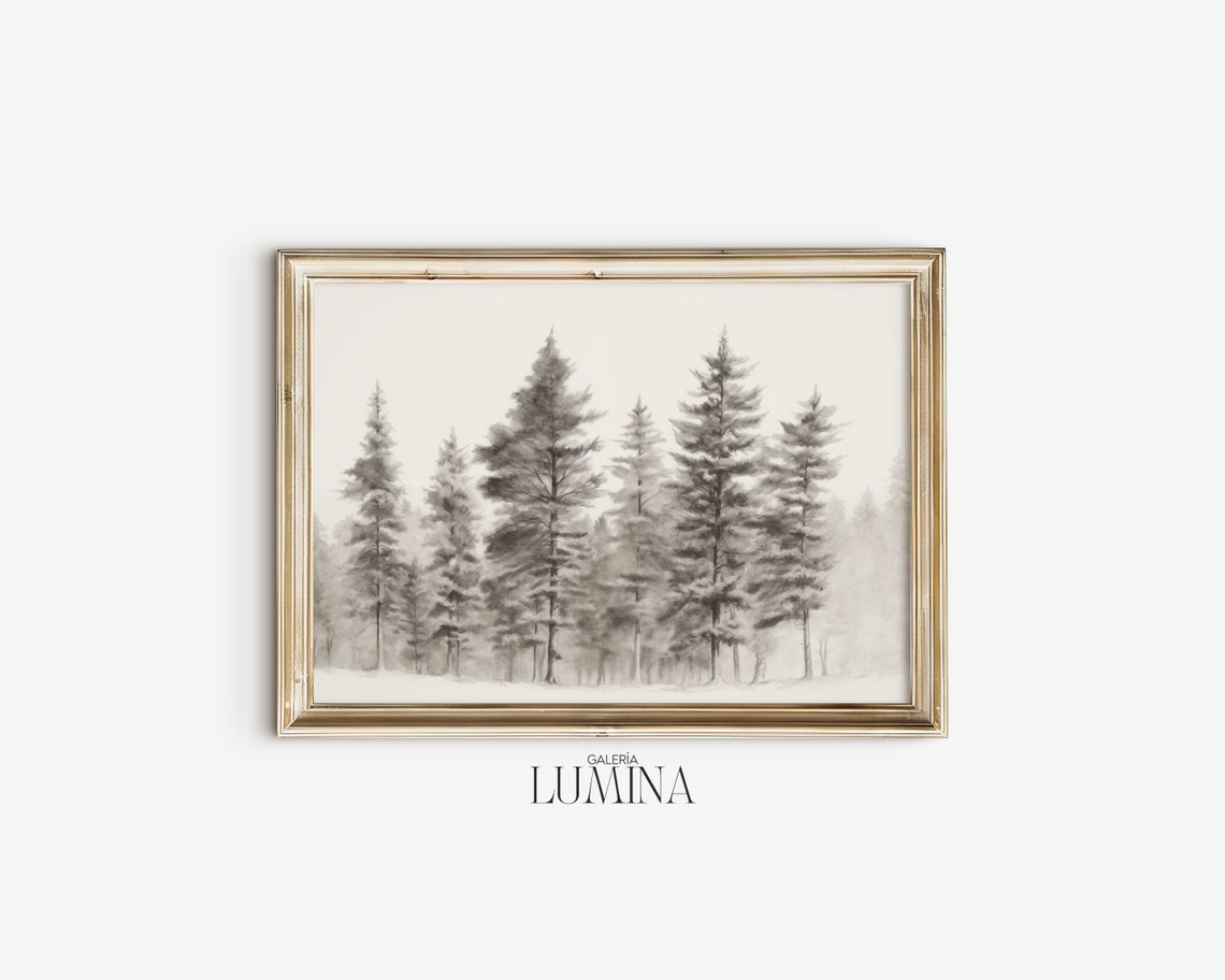 Antique Pine Tree Forest Sketch Neutral Winter Sketch Pine Trees Pencil Drawing Forest Landscape Art Art Frame Tv Art 350 - Image 2