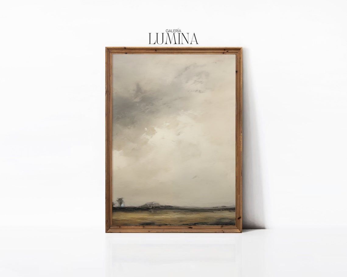 Moody Landscape Oil Painting Muted Neutral Tones Painting Vintage Wide View Nature Landscape Painting Art Frame Tv Art 299 - Image 3