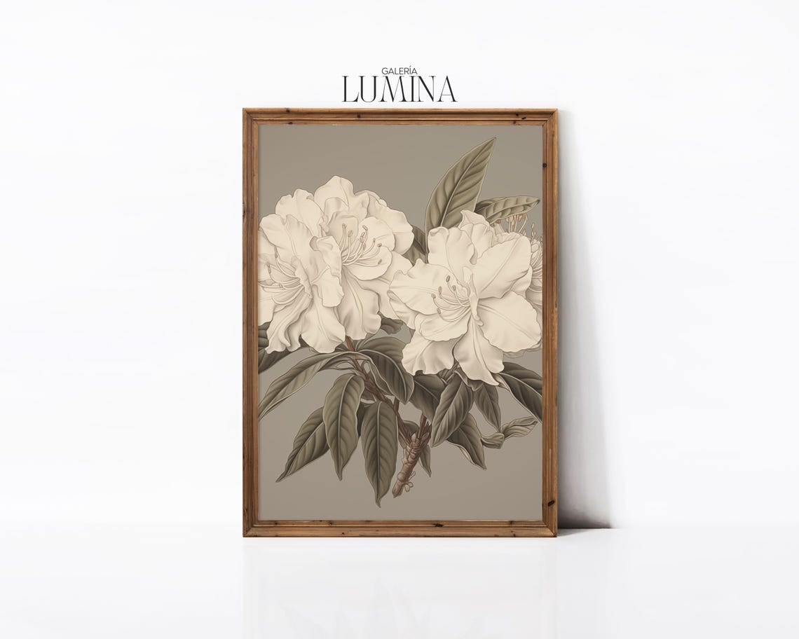 White Rhododendron Vintage Dark Botanical Drawing Sepia Poster - Image 3