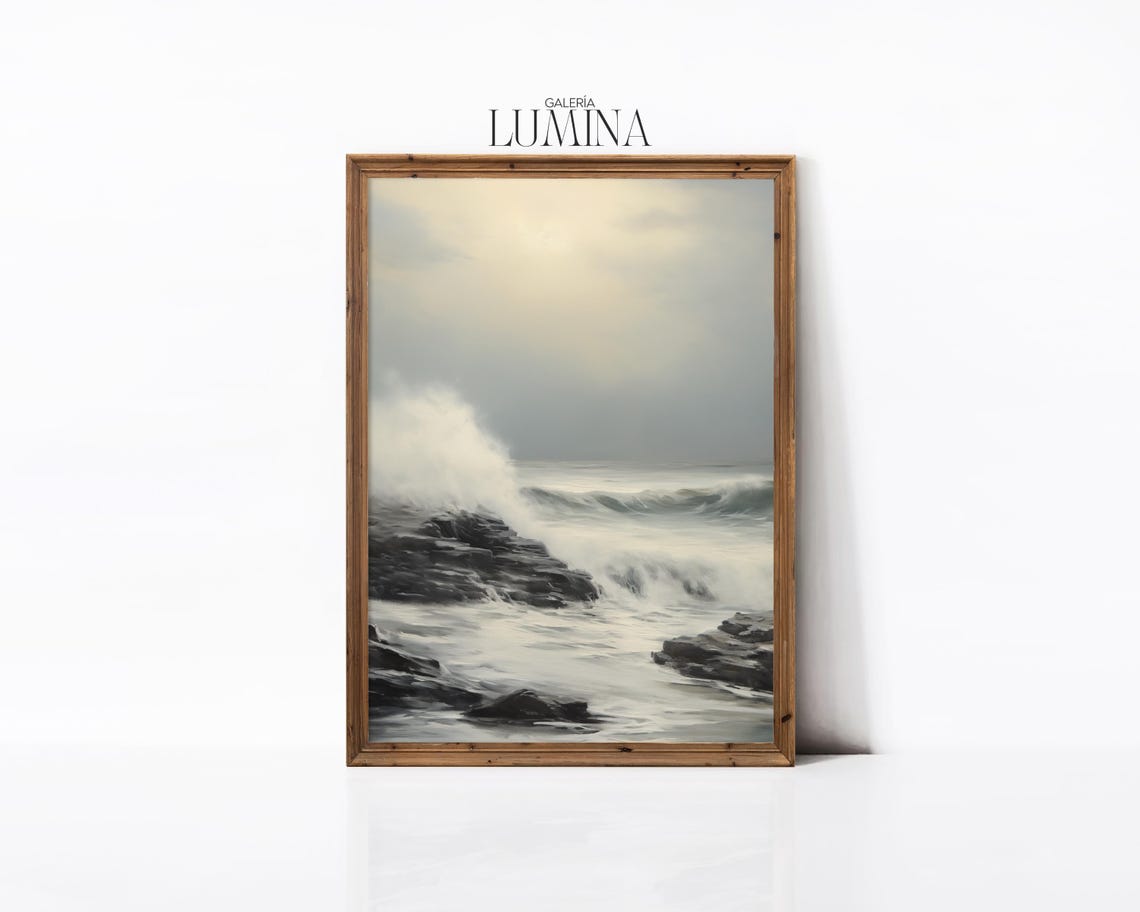 Stormy Sea Waves Painting Dark Moody Ocean Landscape Art Coastal Wall Art Seascape Artwork Art Frame Tv Art 959 - Image 2