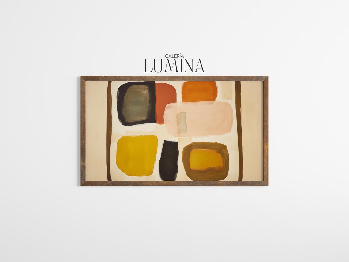 Mid Century Modern Abstract Painting Geometric Shapes Retro Minimalist Wall Art Neutral Color Palette Art Frame Tv Art 988 - Image 3