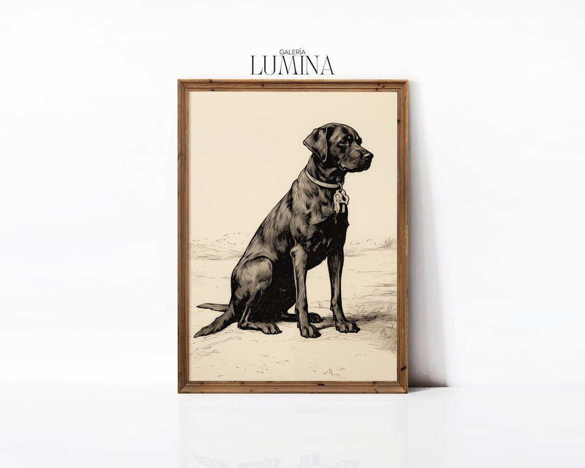 Black Labrador Ink Drawing Vintage Dog Art Print - Image 3