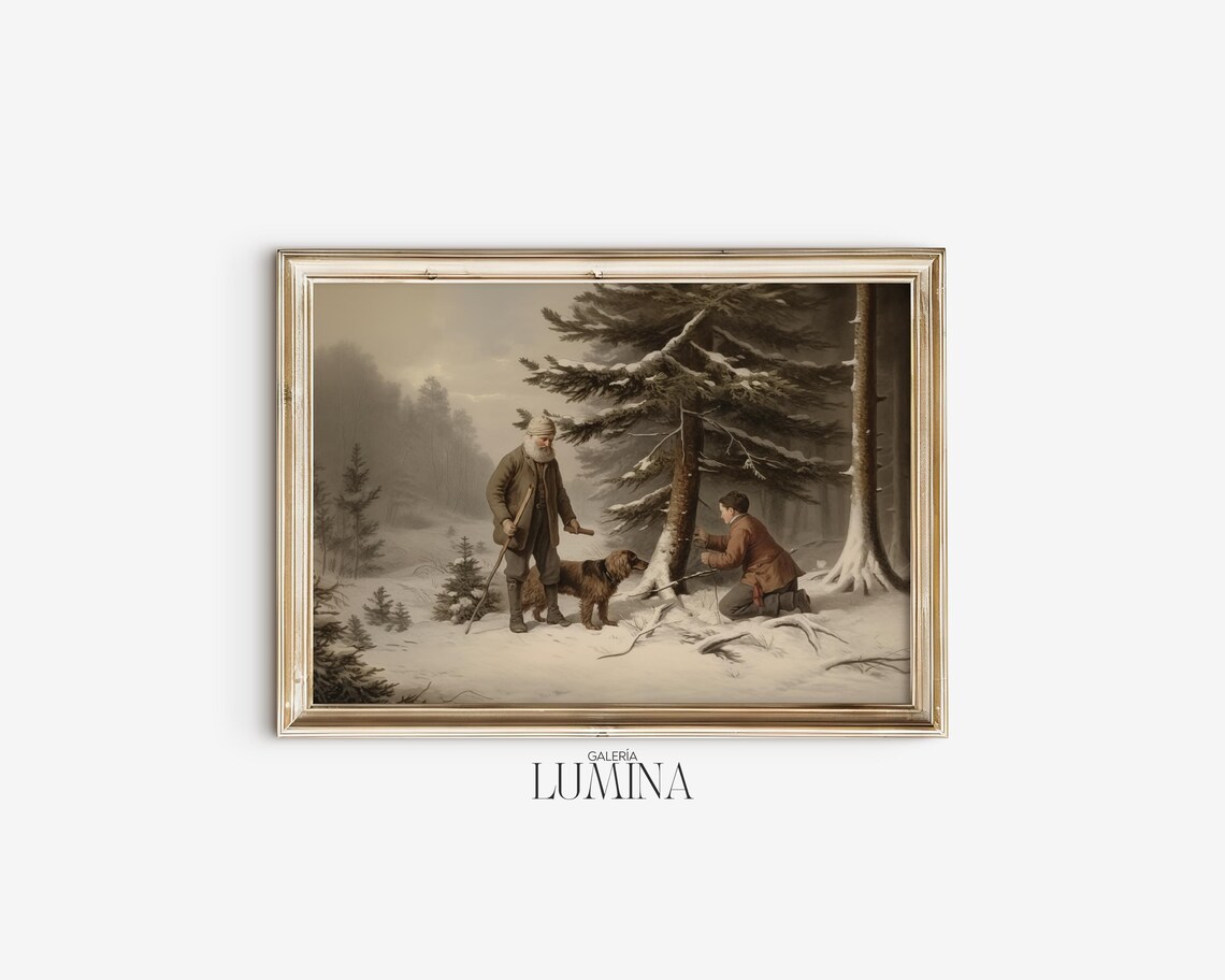 Country Christmas Vintage Forest Scene, Art Print - Image 2
