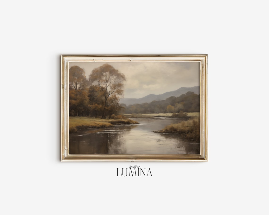 Victorian River Landscape Oil Painting Antique Nature Landscape Painting Muted Summer Country Print Art Frame Tv Art 342 - Image 2