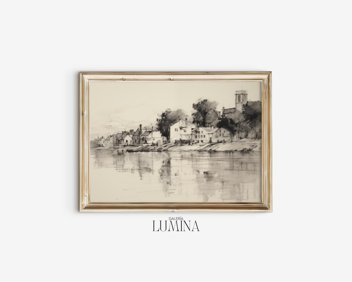 Riverside Old Town Minimalist Sketch Art Print - Image 2
