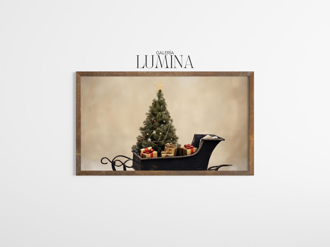 Black Sleigh With Star-Topped Christmas Tree and Gift Boxes Poster - Image 3