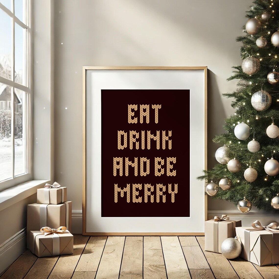 Eat Drink and Be Merry Knit Lettering Festive Christmas Poster - Image 4