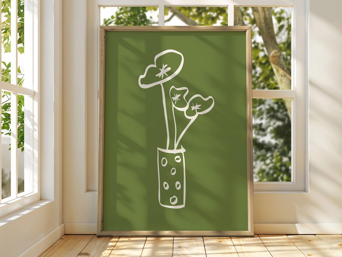 Olive Green Stripe Botanical Decor, Minimalist Prints