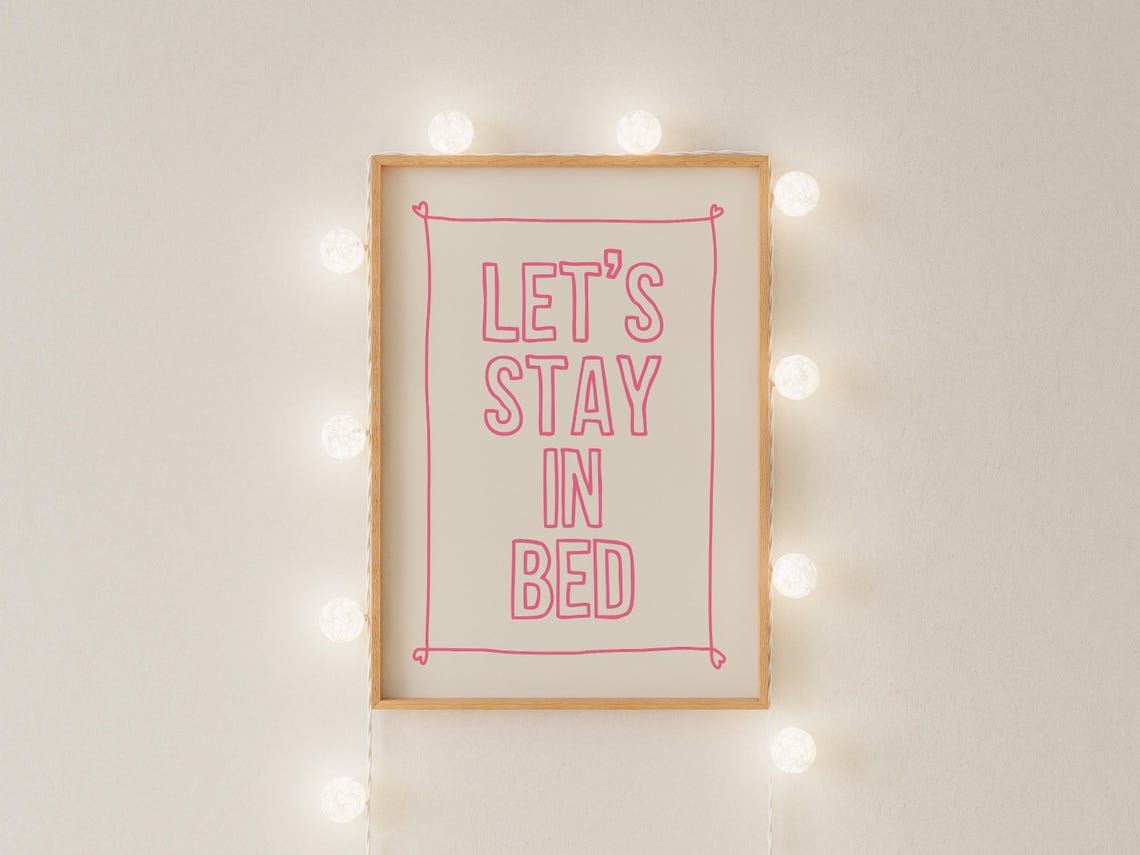 Lets Stay In Bed Soft Pink Outline Typography Cozy Quote Poster - Image 2