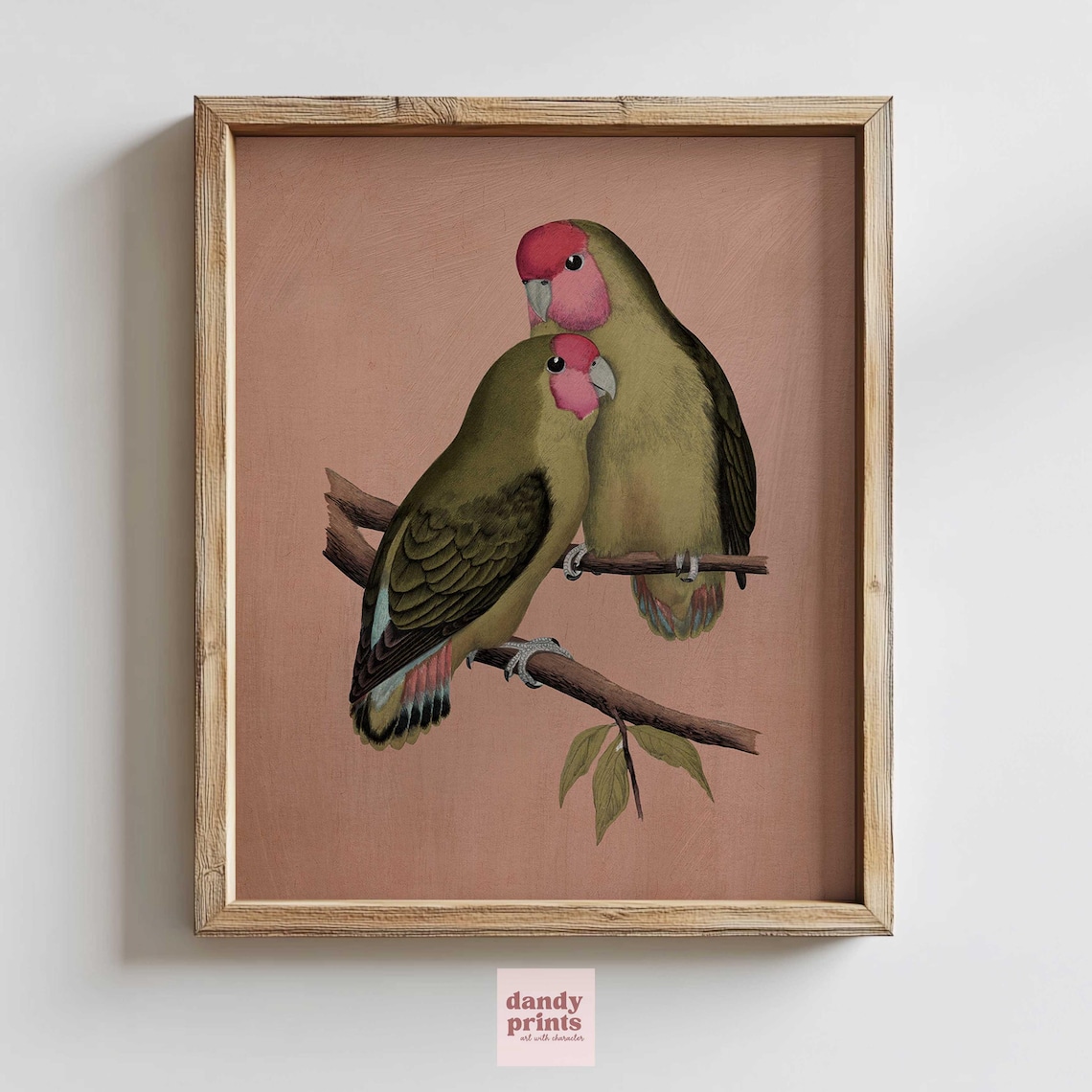 Lovebirds Vintage Botanical Parrot Pair Illustration Wall Art Decor