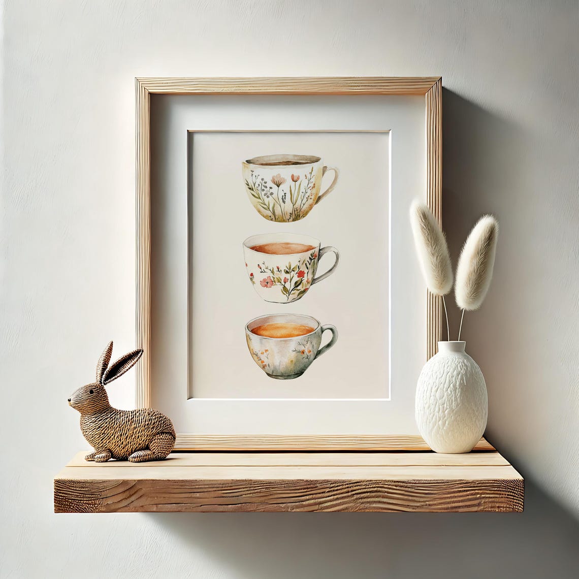 Watercolor Floral Teacups Trio Stacked Tea Cups Kitchen Wall Art - Image 2