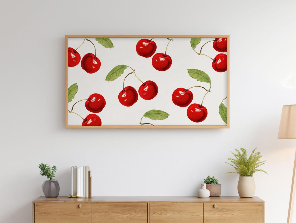 Vintage Red Cherry Pattern Botanical Fruit Illustration Poster - Image 4