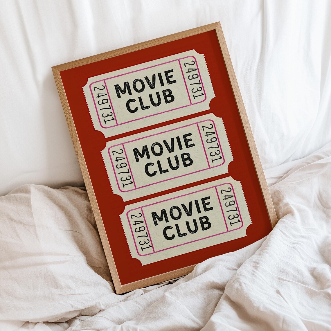 Movie Club Vintage Ticket Stub Trio Red Home Cinema Theater Poster - Image 4