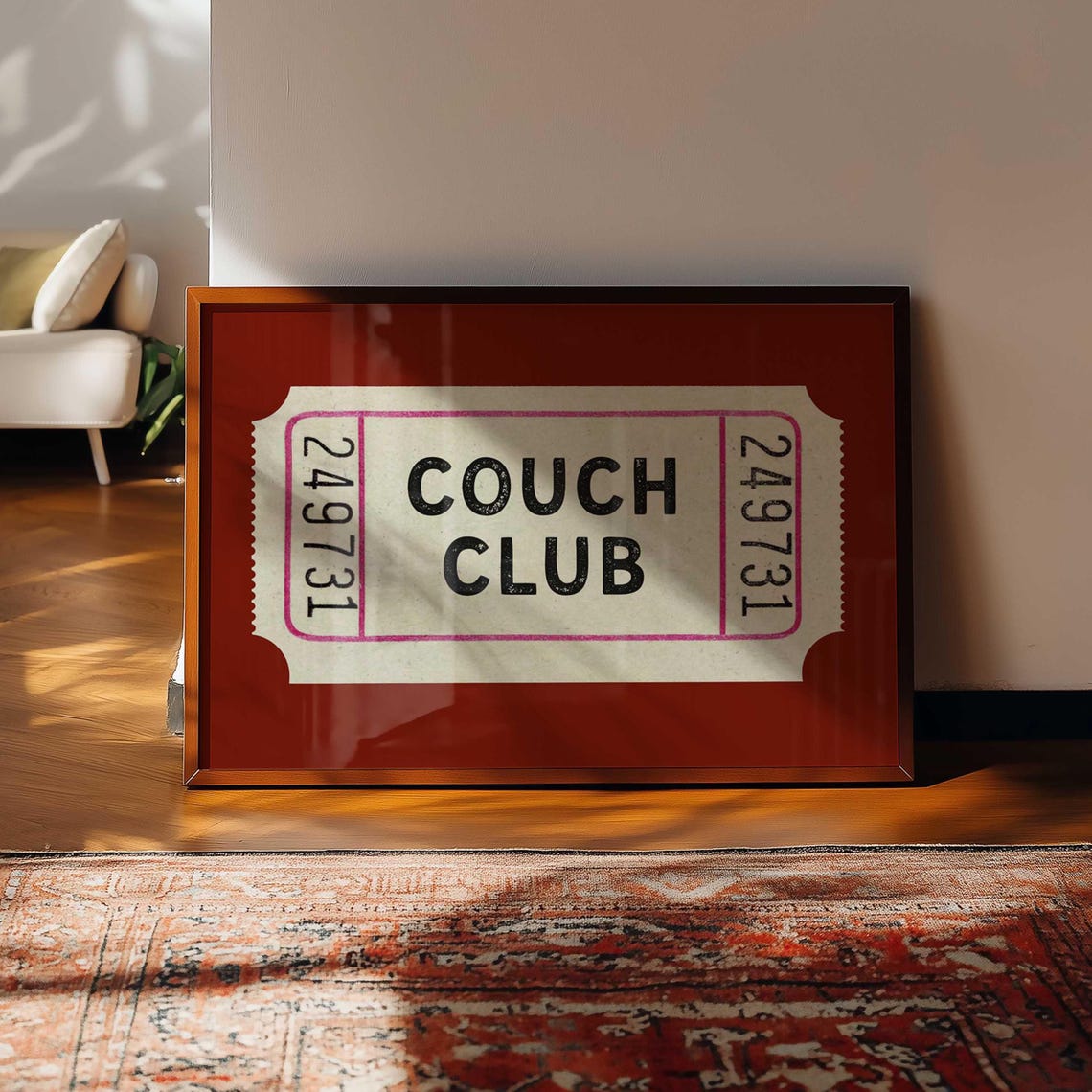 Couch Club Vintage Ticket Stub Mid Century Modern Typography Poster