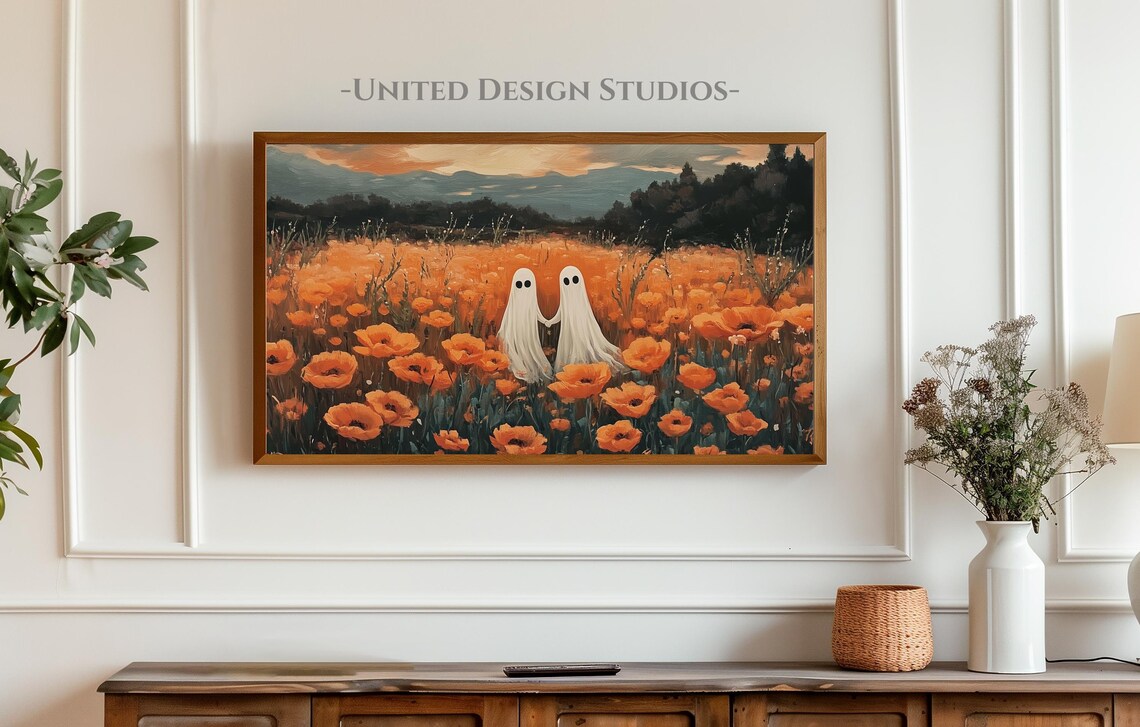 Halloween Ghosts in a Floral Field Art Print - Image 3