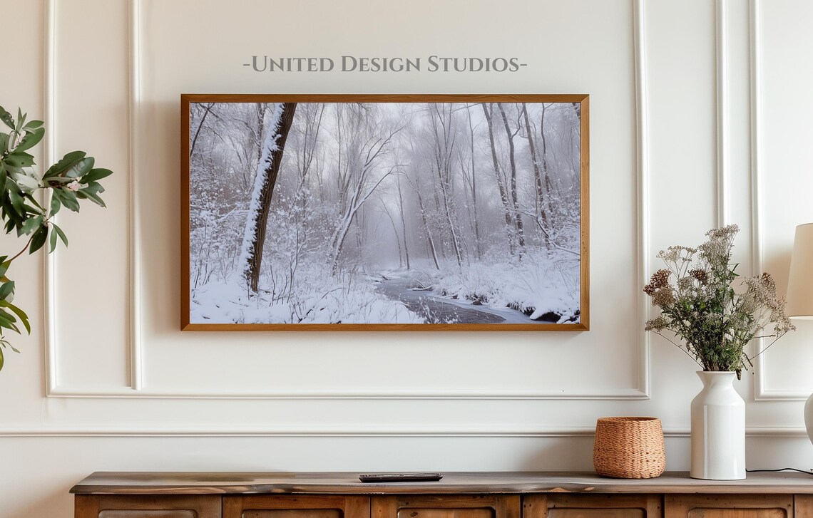 Frame Tv Winter Art Art Of Winter Forest Stream Covered In Snow Frame Tv Art Farmhouse Winter Forest Tv Art Holiday Frame Tv Art - Image 3