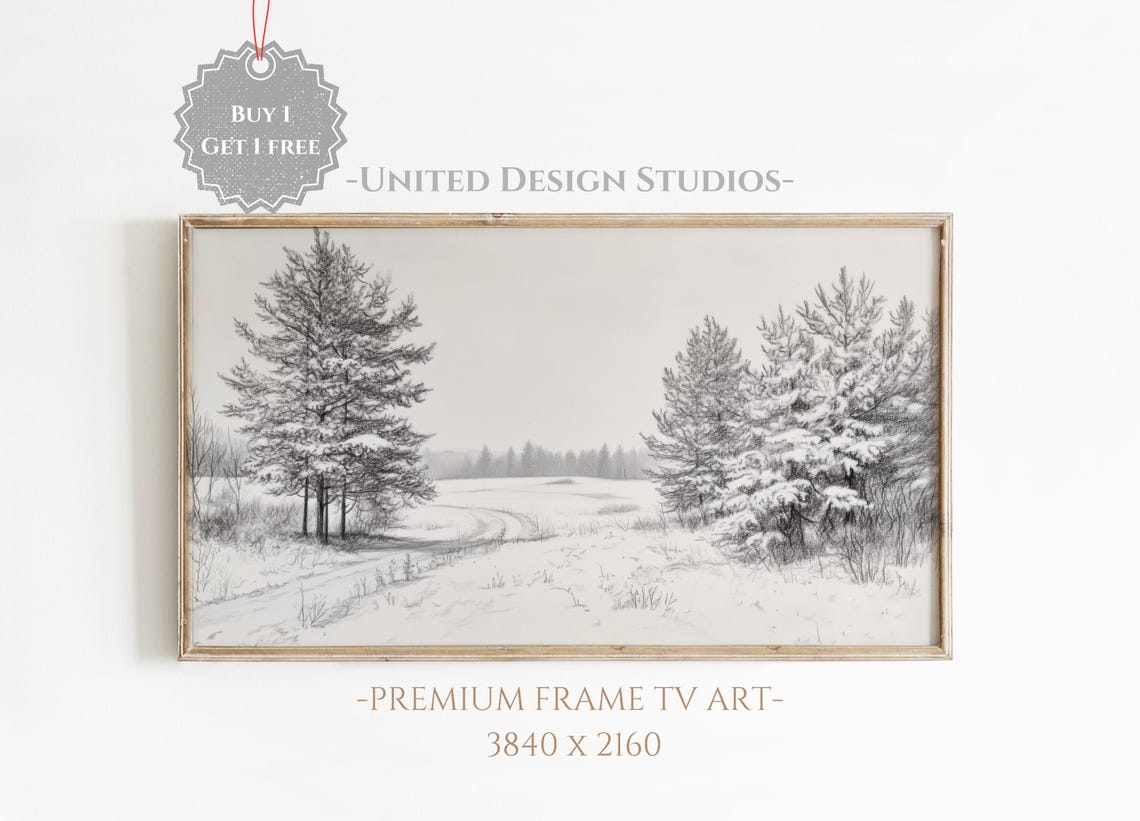 Snowy Birch Trees Winter Path Minimalist Sketch Landscape Poster