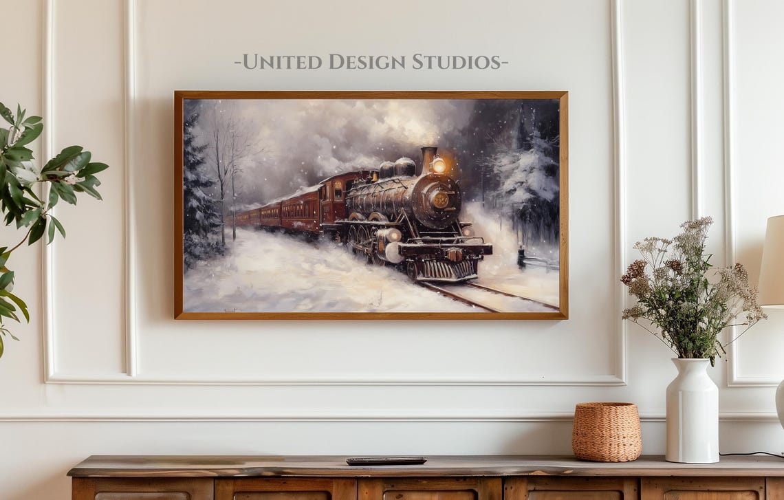 Vintage Christmas Steam Train Snowy Night Express Holiday Scene Poster - Image 3