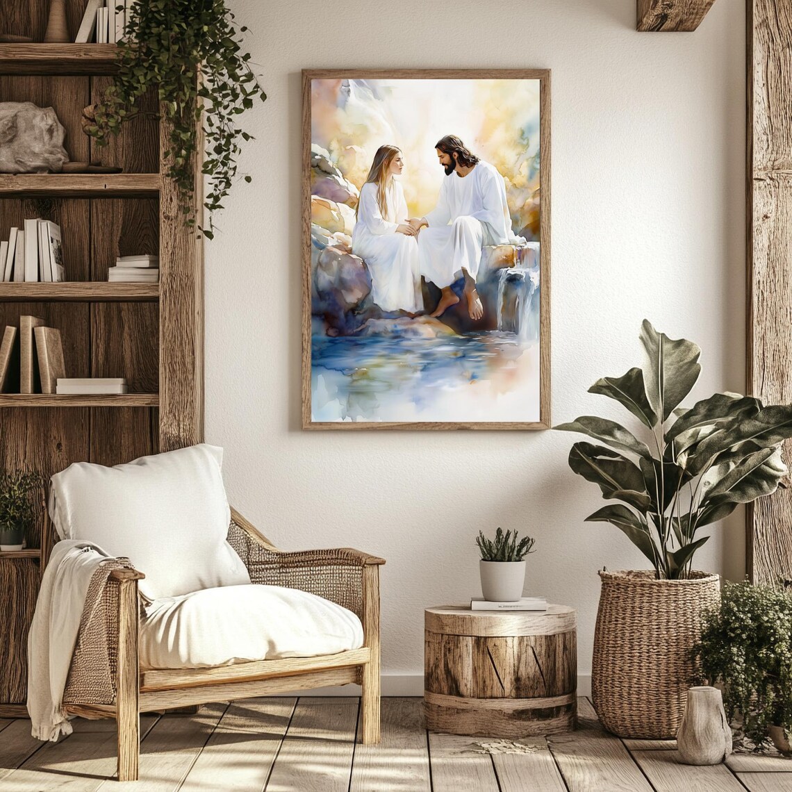 Jesus Sitting With Woman, Modern Christian Art Print - Image 2