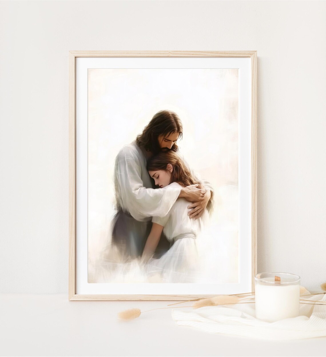 Jesus Hugging Crying Woman Comforting Embrace Soft White Light Faith Poster - Image 4