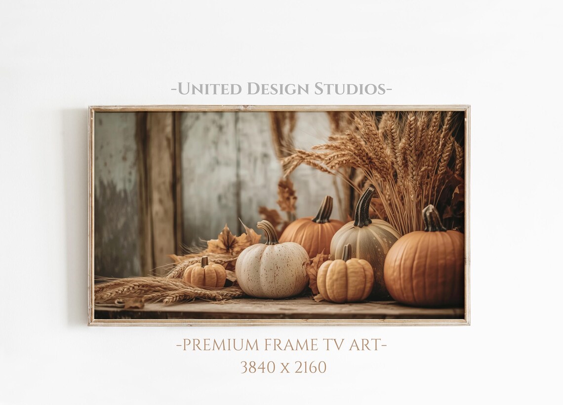 Rustic Pumpkins Wheat Stalks Farmhouse Table Warm Autumn Harvest Art Print