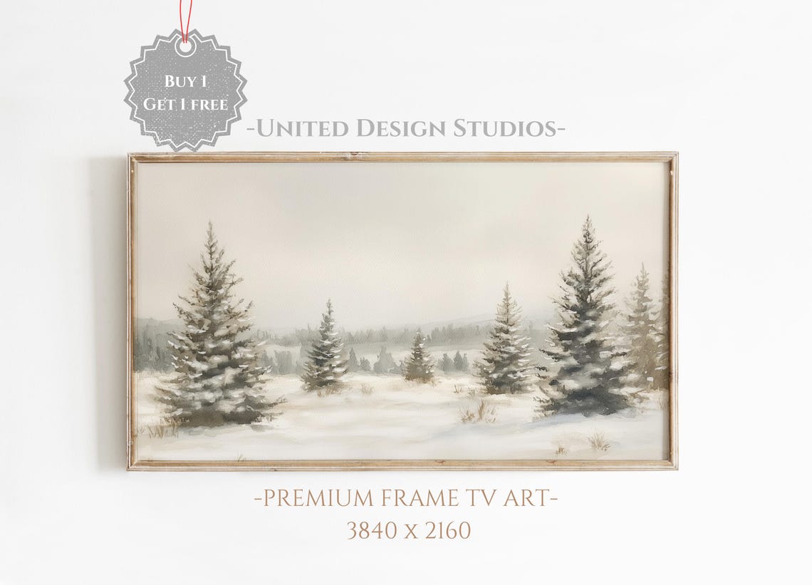 Frame Tv Winter Art Winter Trees Frame Tv Art Winter Landscape Watercolor Painting Frame Tv Art Farmhouse Winter Tv Art