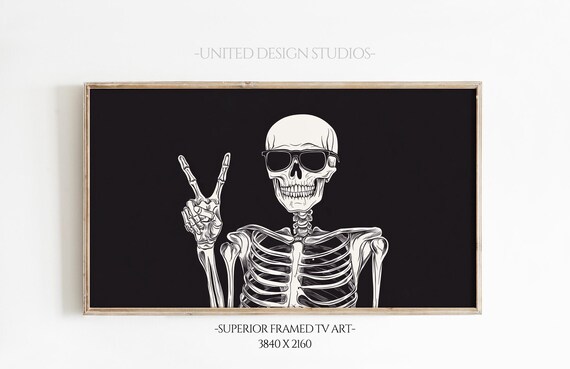 Funny Skeleton Sunglasses Peace Sign Black Halloween Modern Poster