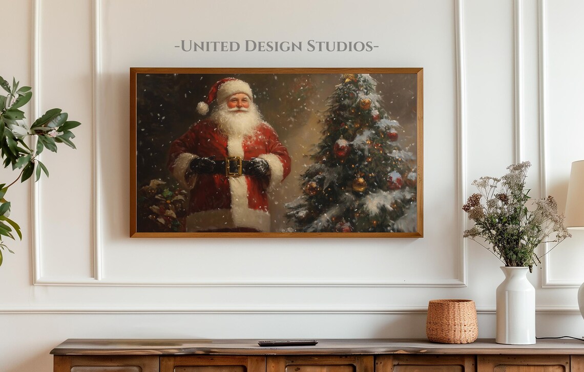 Santa and Christmas Tree Holiday Art Print - Image 3