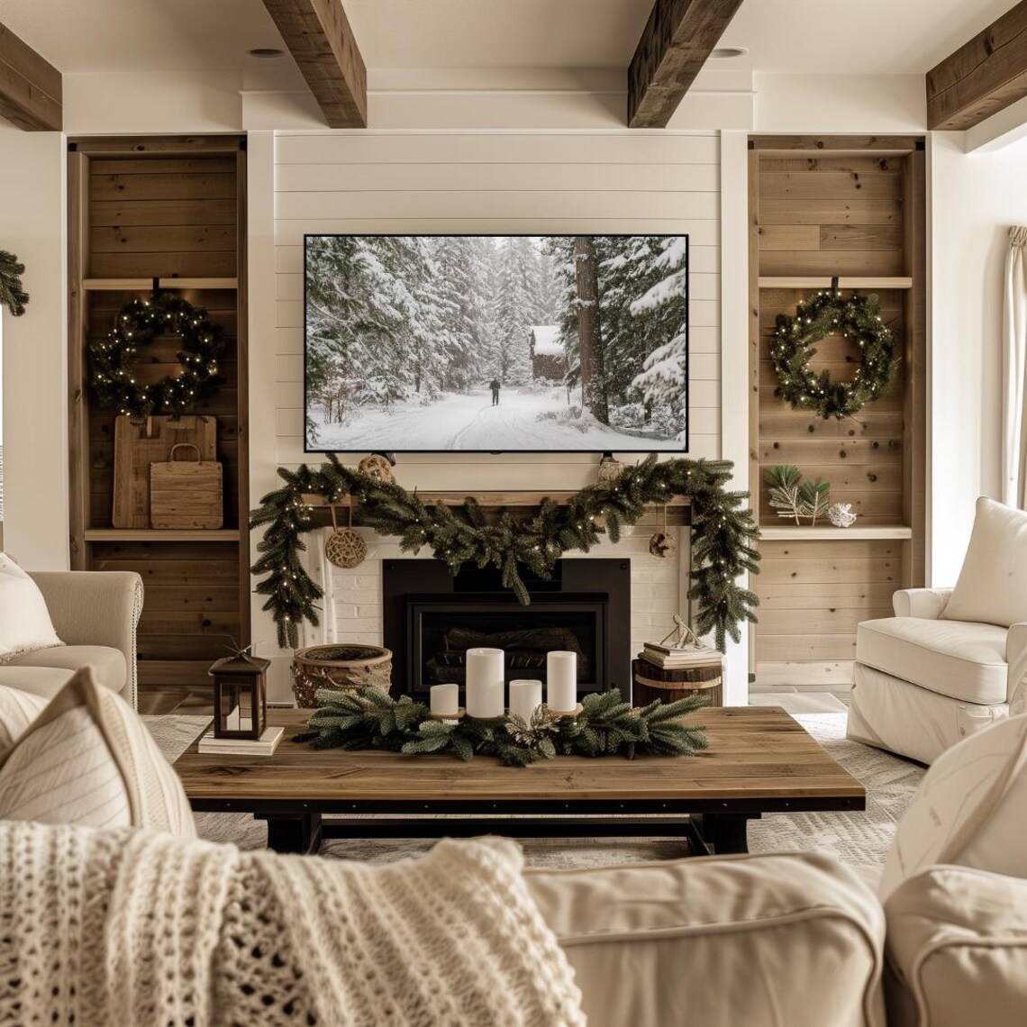 Cozy Snowy Forest Walk Winter Photography Neutral Wall Art Print - Image 4