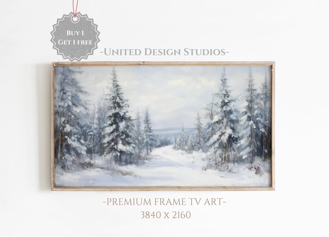 Frame Tv Winter Art Winter Forest Painting Frame Tv Art Snowy Pine Trees Tv Art Winter Landscape Farmhouse Winter Tv Art