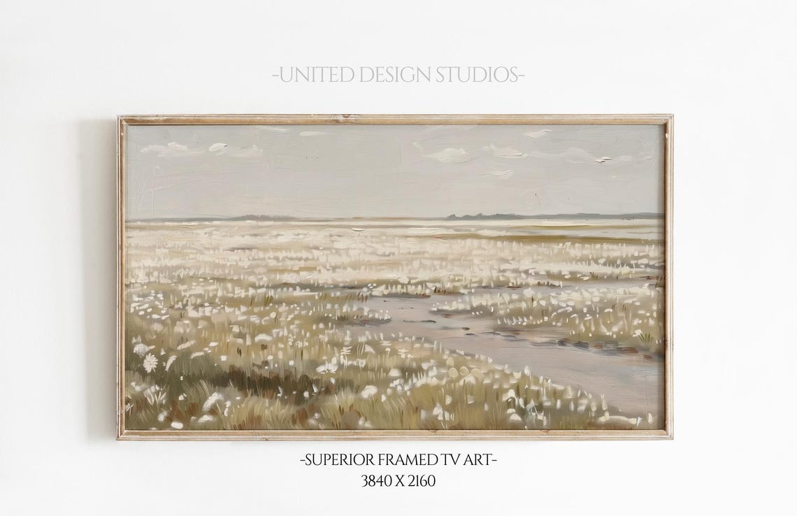 White Wildflowers Marsh Field Neutral Beige Landscape Poster