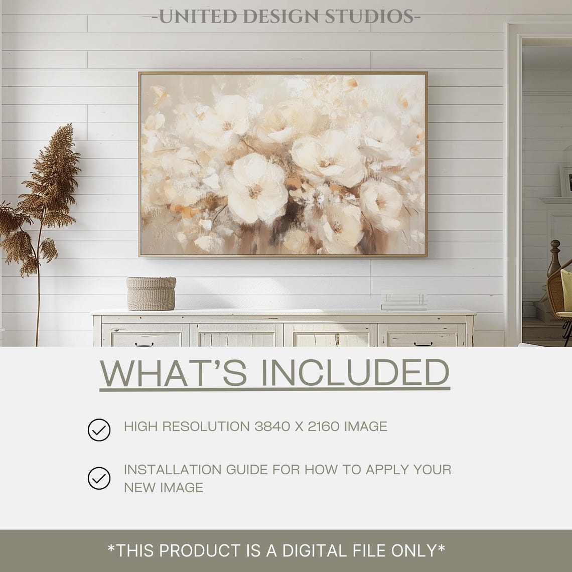 Cream White Abstract Floral Blossoms Soft Neutral Oil Art Poster - Image 2