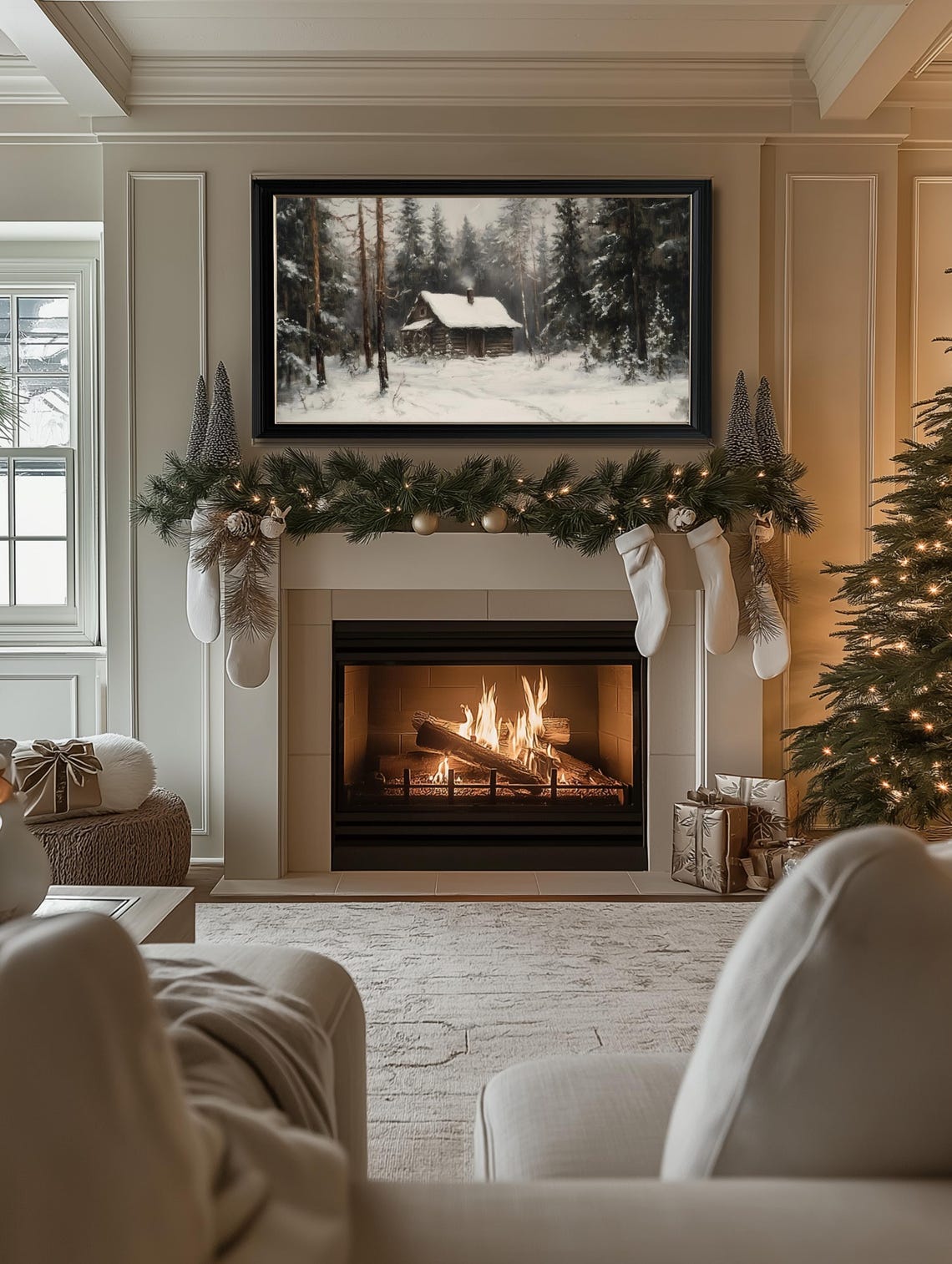Frame Tv Winter Art Cabin Painting In Winter Snow Forest Frame Tv Art Farmhouse Cottagecore Winter Tv Art Frame Tv Art Christmas - Image 2