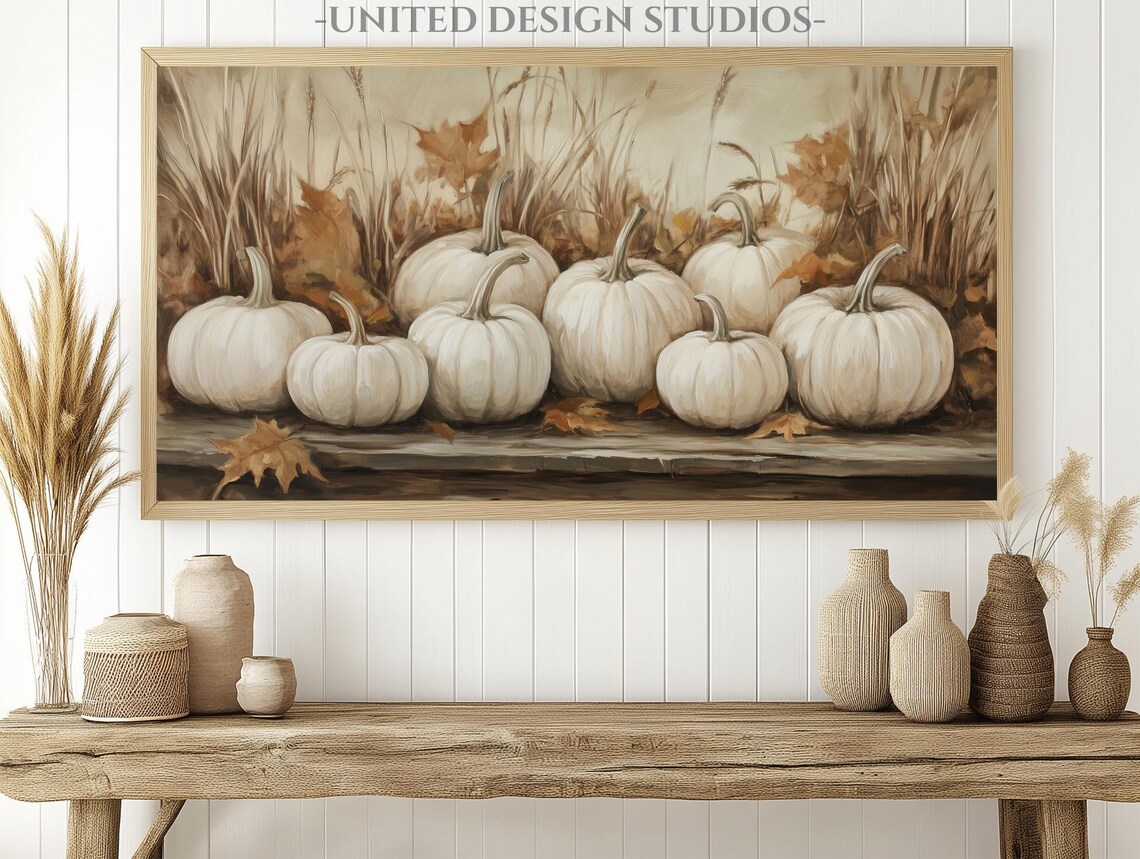 Pumpkin Painting Art Print, Neutral Farmhouse Fall Decor - Image 2
