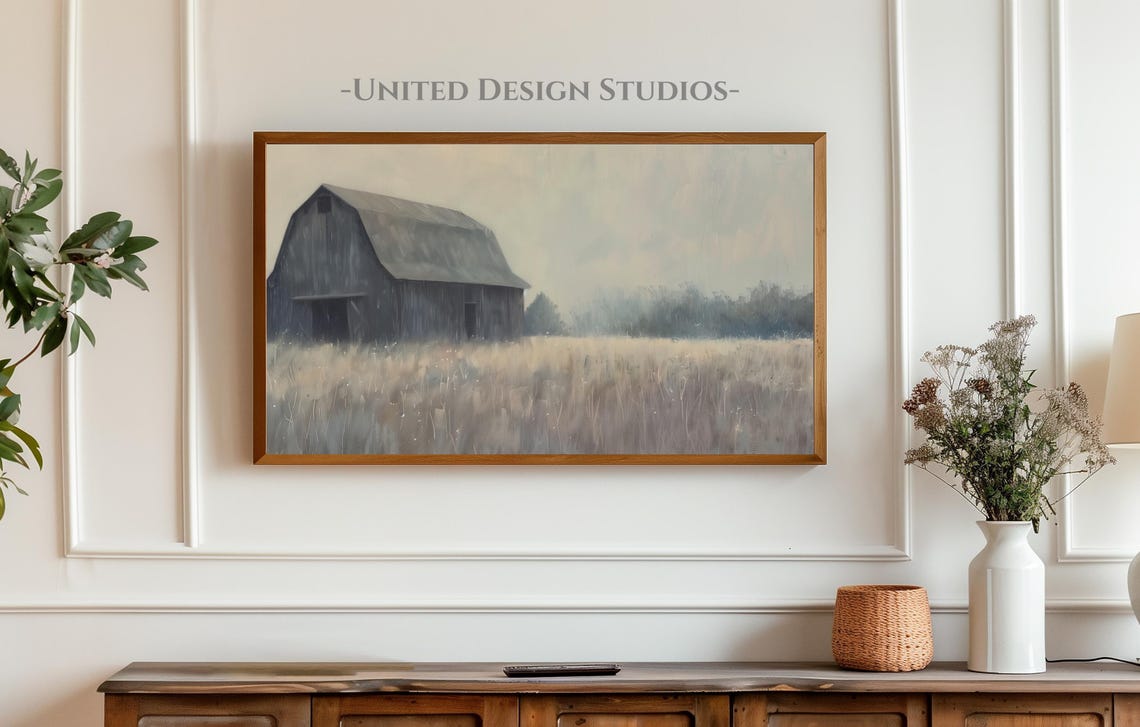 Rustic Gray Barn Field Muted Neutral Farmhouse Painting Poster - Image 4