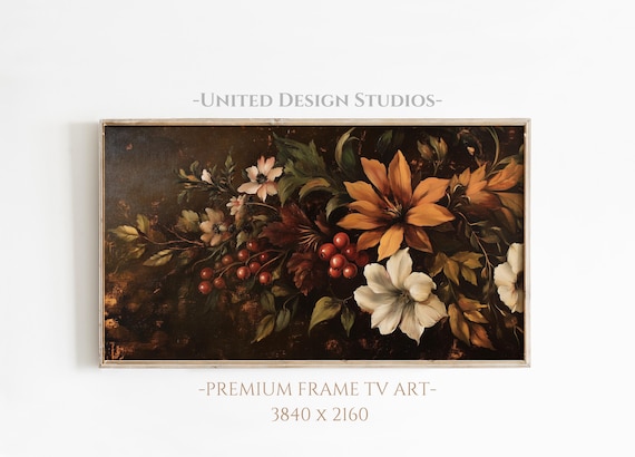 Moody Baroque Fall Flowers Dark Vintage Floral Painting Art Print
