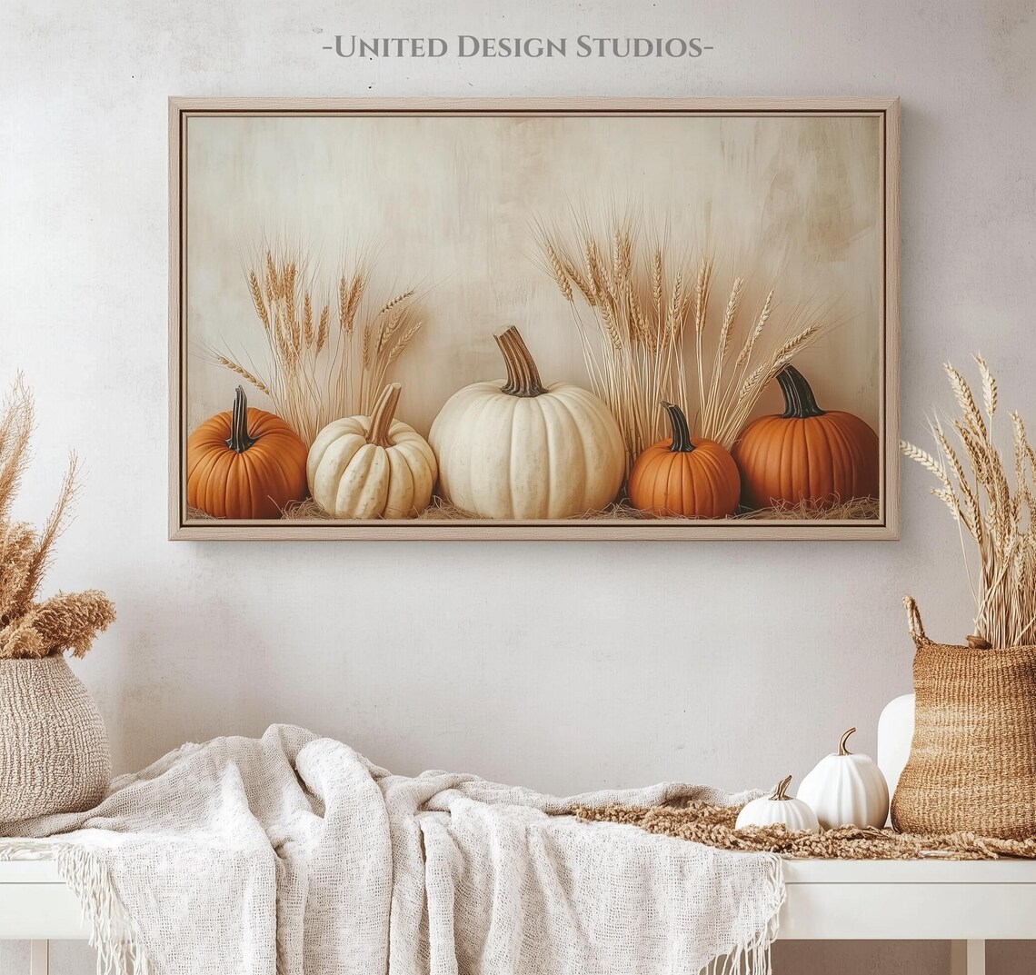 Pumpkins Wheat Harvest Still Life Painting Fall Farmhouse Decor Autumn Poster - Image 4