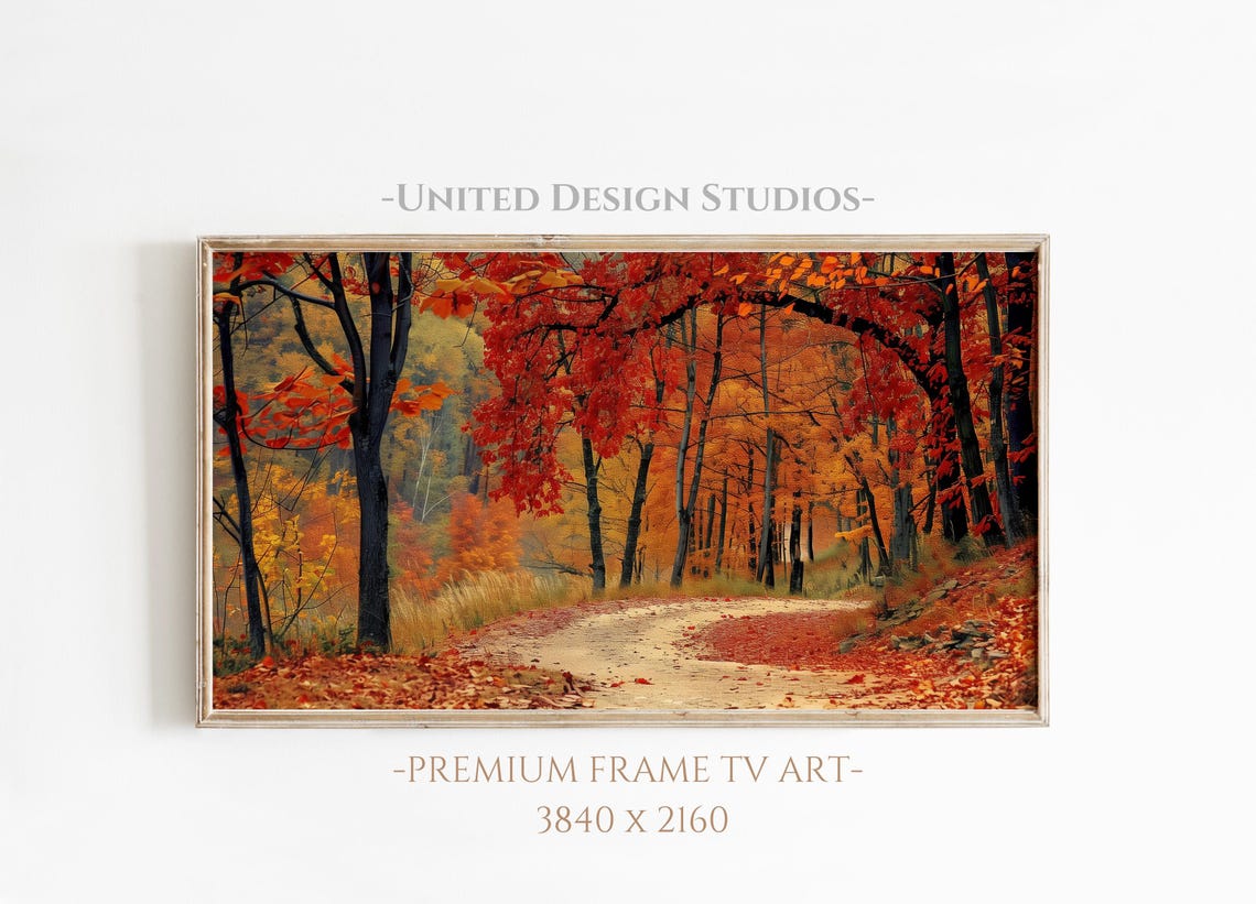 Autumn Forest Path Red Orange Foliage Fall Woods Landscape Poster