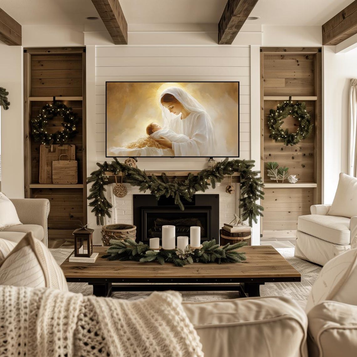 Madonna and Child Jesus Glowing Halo Warm Christian Christmas Poster - Image 4