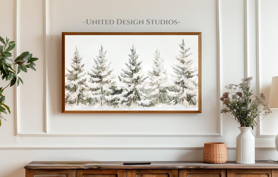 Snow Covered Pine Trees Soft Winter Watercolor Forest Scene Poster - Image 3