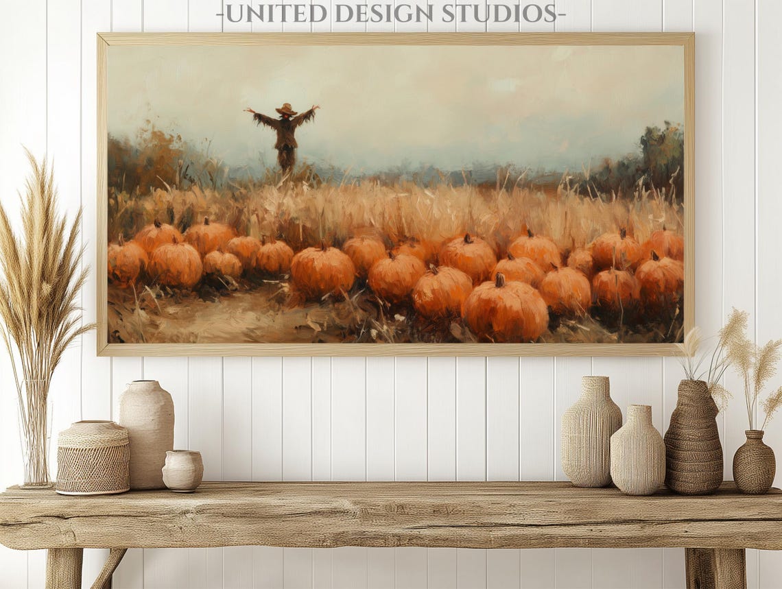 Fall Frame Tv Art Oil Painting Of Pumpkins And Scarecrow For Frame Tv Halloween Frame Tv Art Autumn Frame Tv Art Farmhouse Fall Tv Art - Image 2