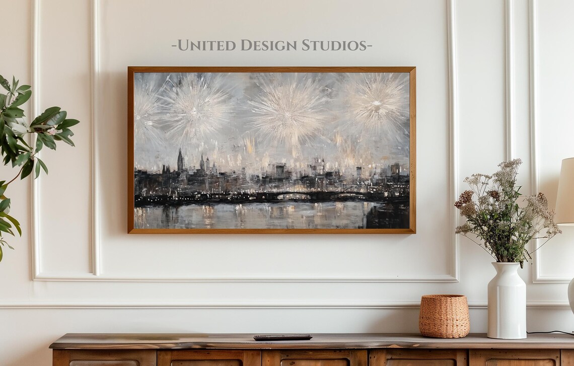 New Years Eve Fireworks Farmhouse Art Print - Image 3