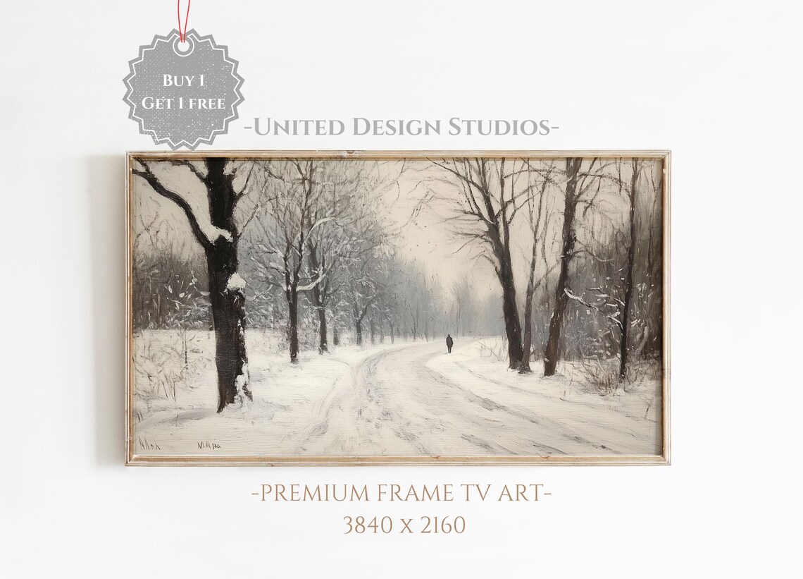 Frame Tv Winter Art Neutral Moody Painting Of Winter Landscape Rustic Farmhouse Winter Landscape Frame Tv Art Christmas Frame Tv Art
