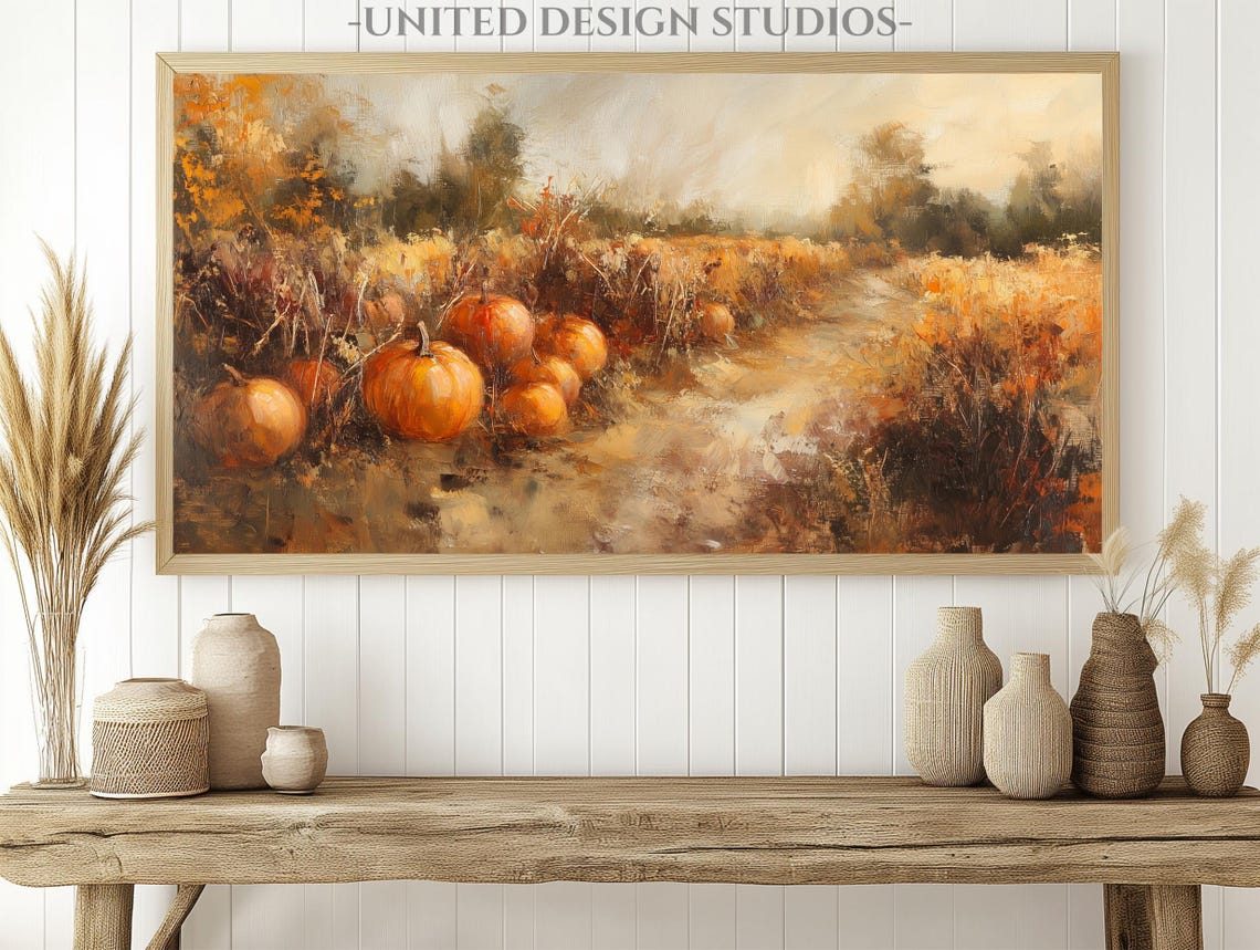 Pumpkin Patch Field Autumn Harvest Oil Painting Fall Farmhouse Poster - Image 2