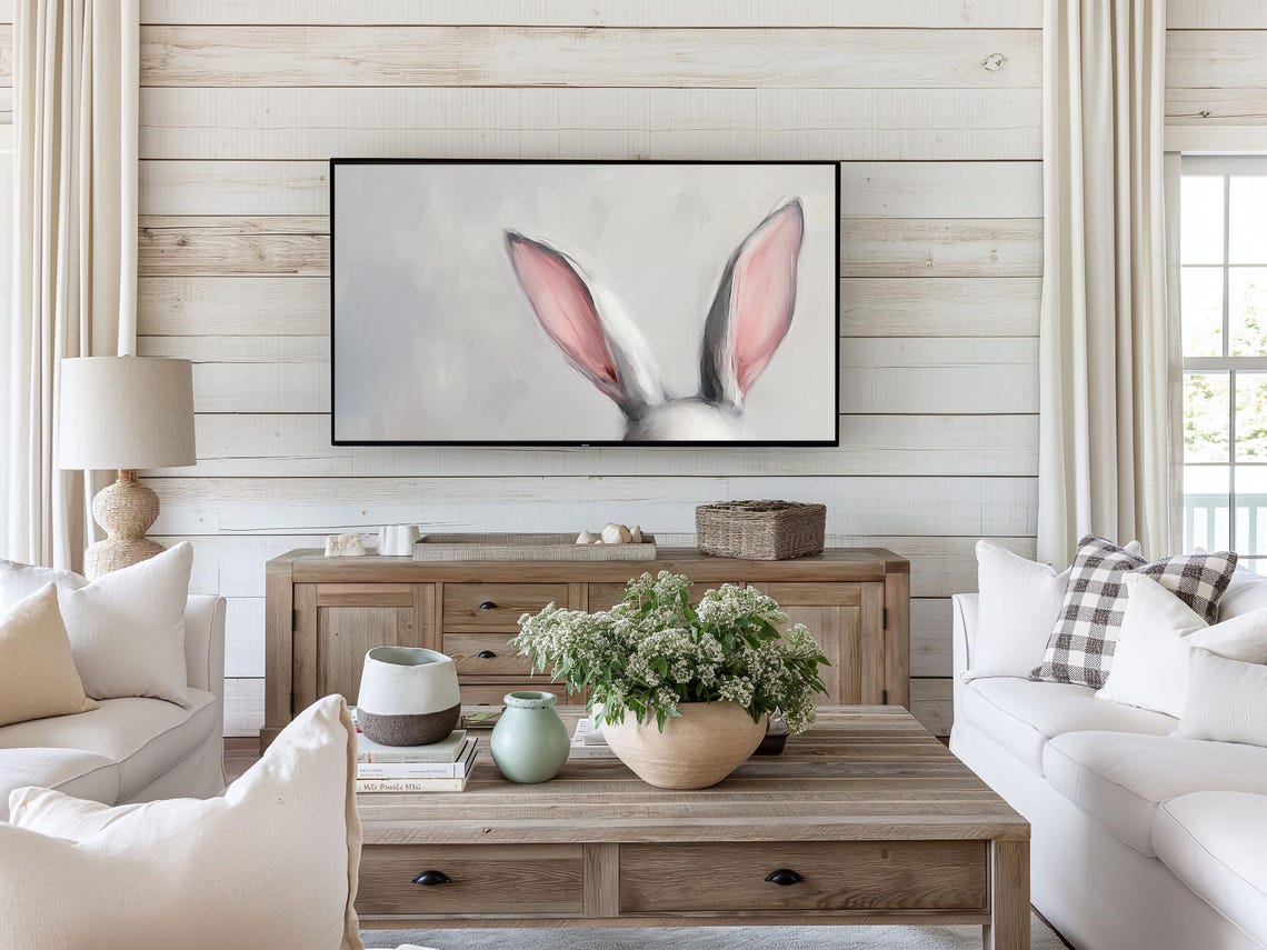 Sweet White Bunny Ears Close Up Minimalist Easter Rabbit Wall Art - Image 3