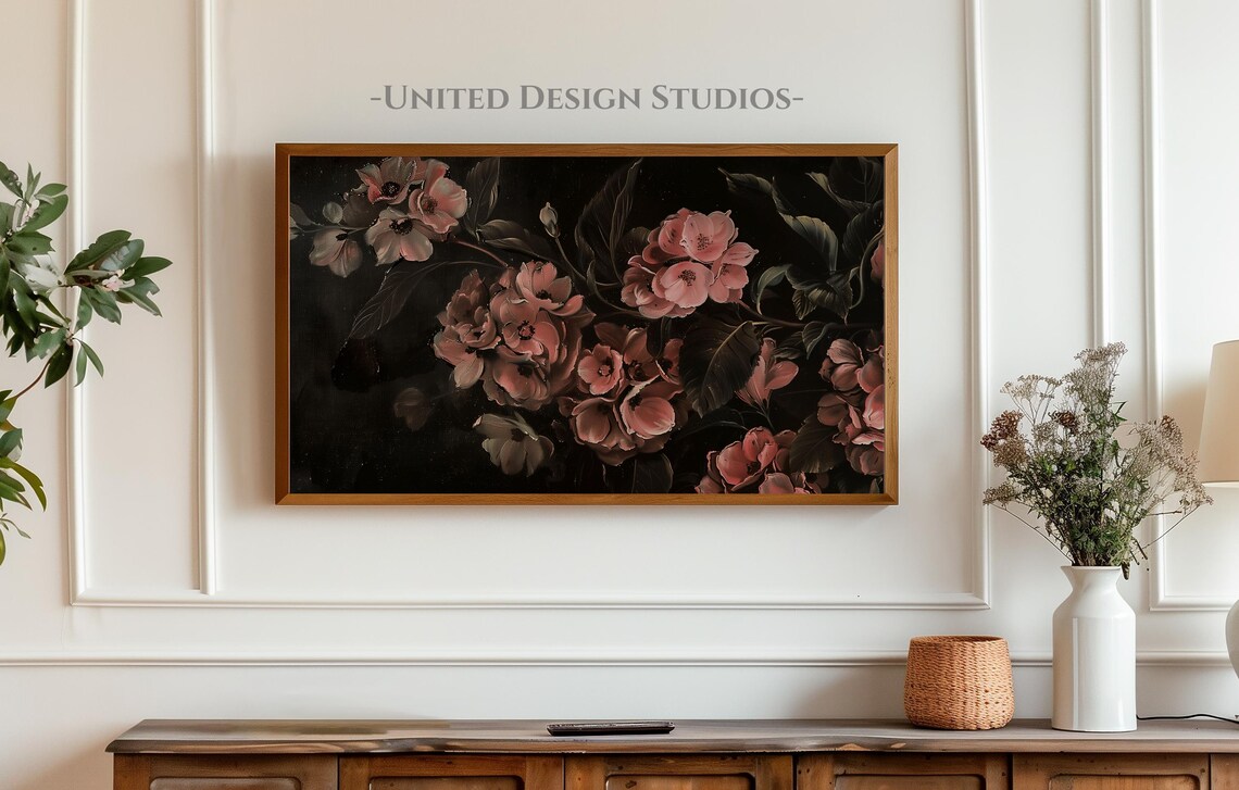 Pink Flowers Valentine's Day Floral Oil Painting Art - Image 4