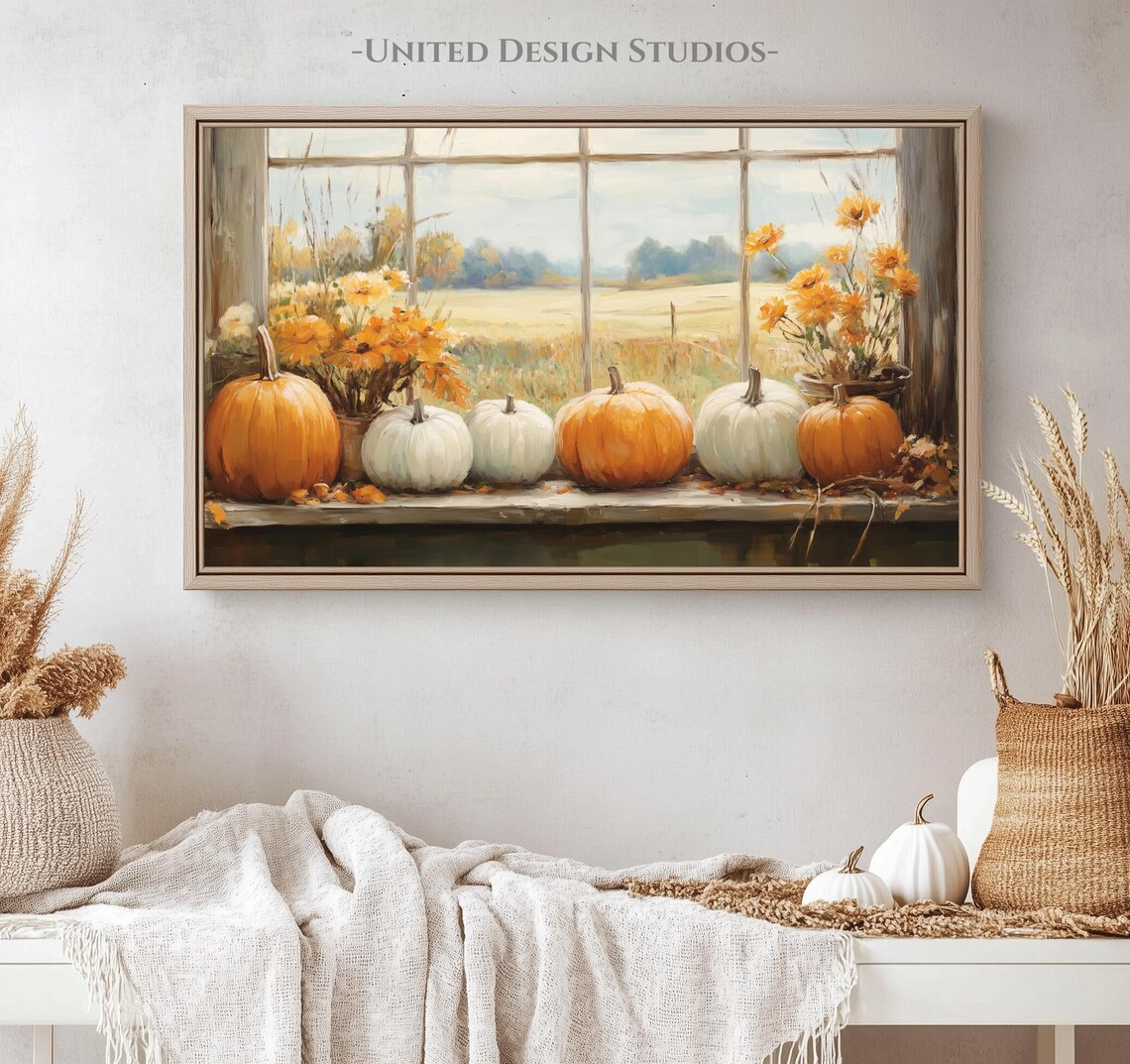 Fall Frame Tv Art Oil Painting Of Pumpkins Tv Art Fall Farmhouse Tv Art Neutral Pumpkin Frame Tv Art Fall Theme Tv Art - Image 4