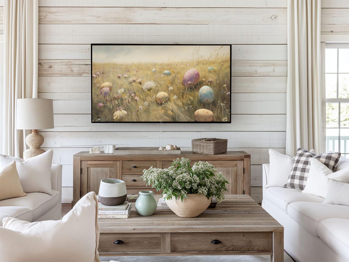 Easter Egg Hunt Pastel Eggs Flower Meadow Spring Frame TV Art Poster - Image 4
