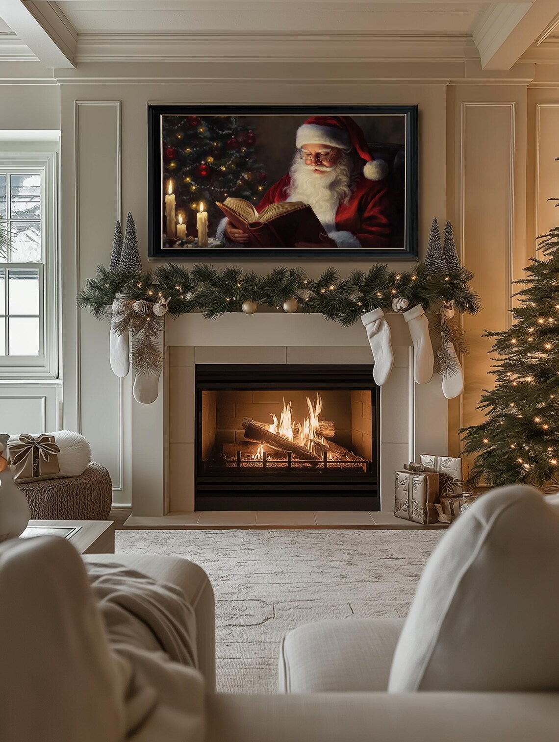 Santa Claus Reading Book Candlelight Christmas Painting Poster - Image 2